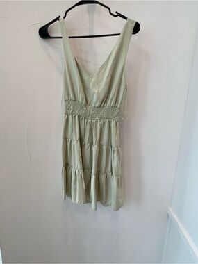edit by nine Sage Green Smocked Tiered Ruffle Mini Dress Size S